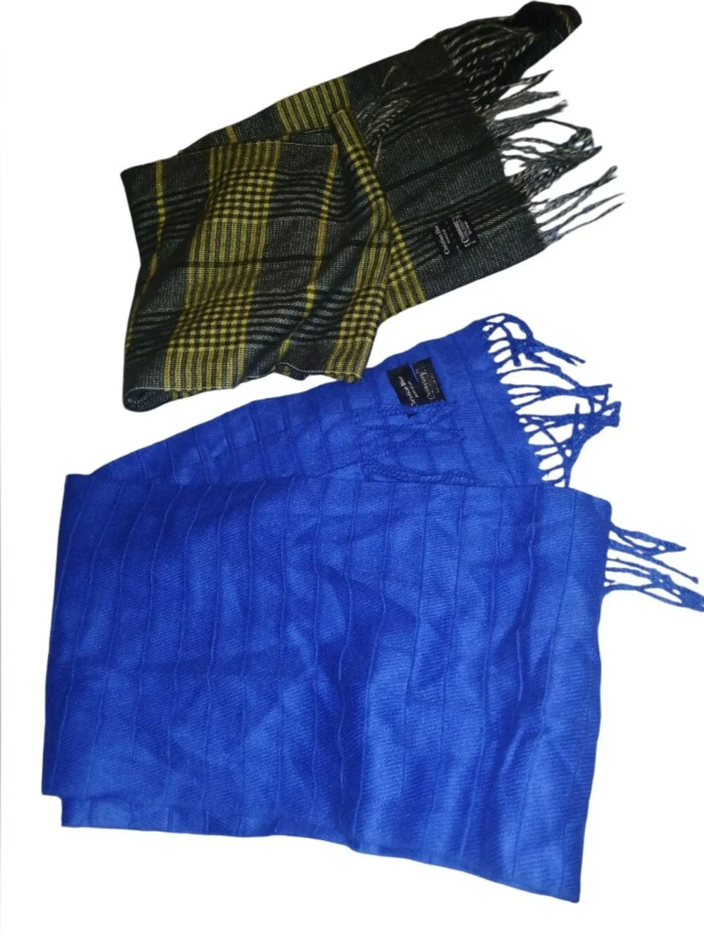 Christian Dior Monsieur 2 Soft Plush Scarfs Blue And Plaid Print